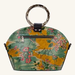 PATRICIA NASH Meldola Dome Satchel Beautiful Girl Print Leather Bag Tan Black